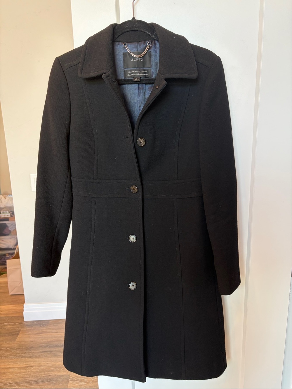J. Crew Black Single-Breasted Wool Trench Coat